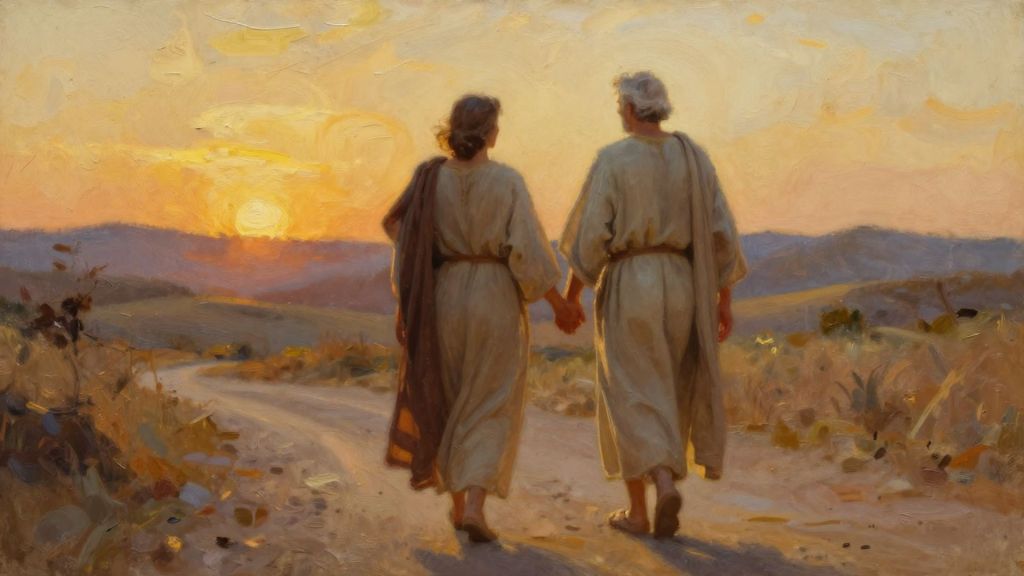 Bible couple walking hand in hand